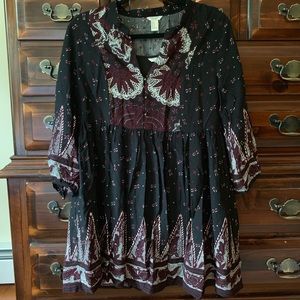 Black and Burgundy Boho Babydoll Dress